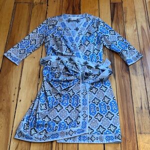 Gretchen Scott Designs Blue and Black Floral Wrap Dress